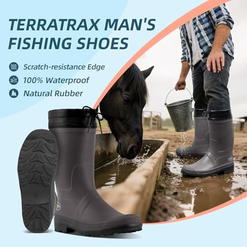 Men's Mid-Calf Waterproof Rain Boots, Wide Calf Slip-Resistant Rubber Boots for Men, Gardening Farming Fishing Shoes All-Weather2