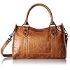 Frye-Melissa-Zip-Satchel-Leather-Handbag Frye womens Melissa Satchel Top Handle Handbag, Beige, One Size US