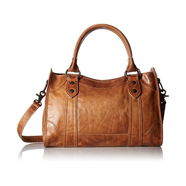 Frye-Melissa-Zip-Satchel-Leather-Handbag Frye womens Melissa Satchel Top Handle Handbag, Beige, One Size US