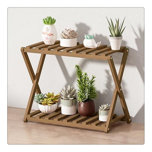 フラワースタンド ガーデンラック 鉢台 鉢置台 植木鉢台 植物棚 園芸ラック 天然竹製 花棚 植物スタンド 観葉植物 多肉植物 室内 屋外 丈夫 耐荷重 排水性 通気 根腐れ防止 装飾 収納 多機能 室内外兼用 (2層幅50cm,ブラウン)