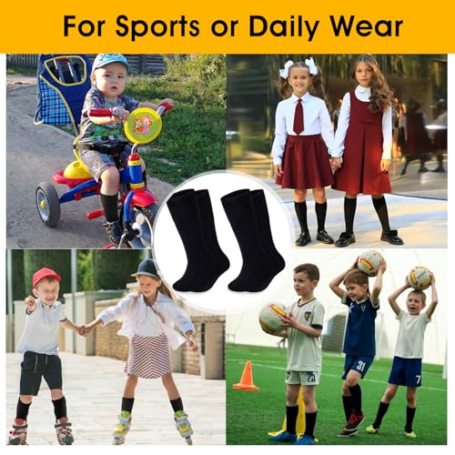 Lusofie 2 Pairs Knee High Socks for Girls 4-8 years Old, Black White Mid-Calf School Uniform Long Socks Soft for Kids4
