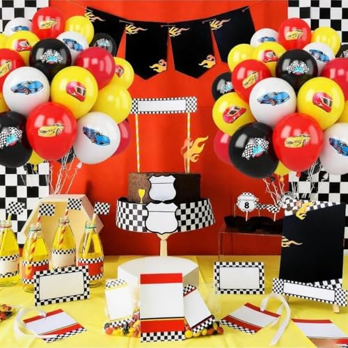 Image of Race Cars Balloons, 30 Pcs 12inch Red Yellow Race Printed Latex Balloon