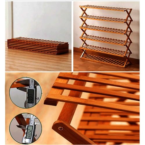 Étagère à chaussures pliable en bambou bleu sarcelle 50x25x100 cm empilable - 5