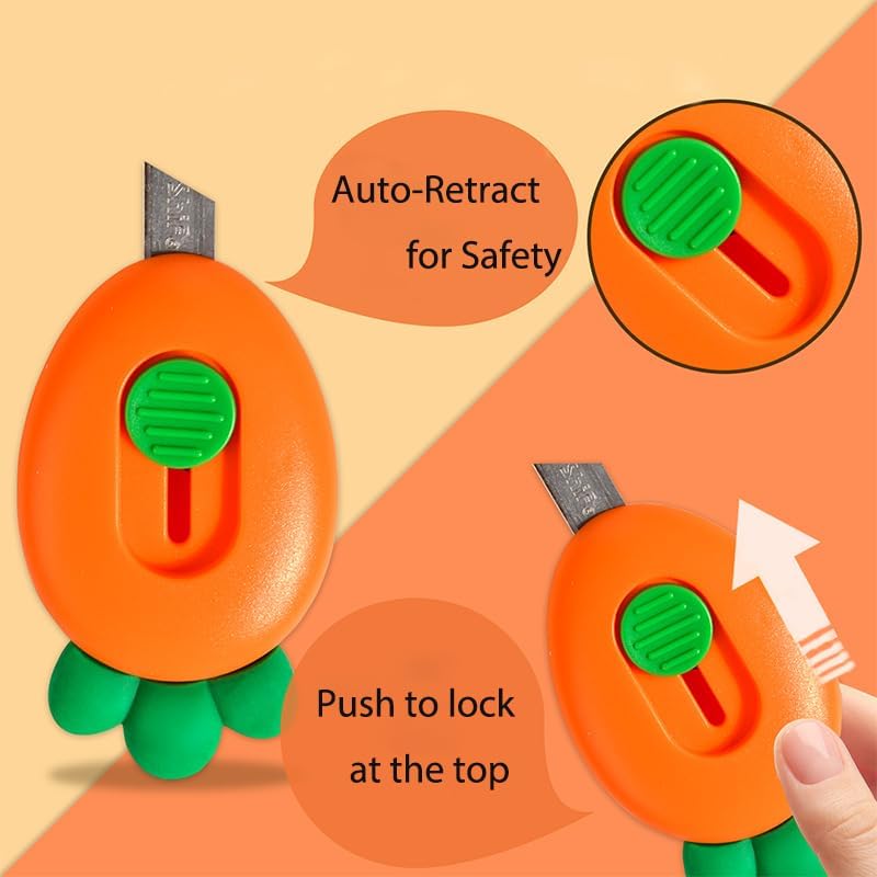 Mini Box Cutter, Carrot Shape Portable Cutter, Compact Package Opener for Boxes, Letters and Envelopes, Small Utility Cutter for Office and Home
