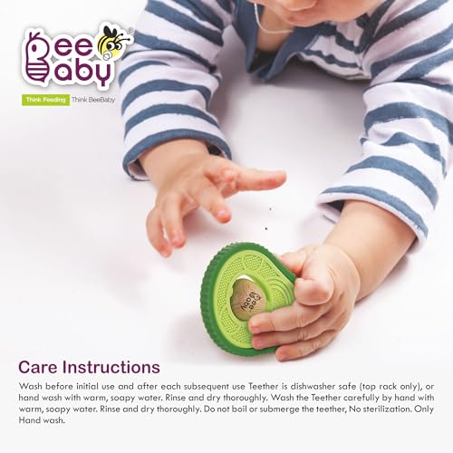 Image of BeeBaby Baby Teether for 6 to 12 Months Soft | Silicone and Wooden Teether for Baby | Teething Toys for Babies | Multi Textured BPA Free Teether | BIS Certified Baby Teething Toy | Avocado Green