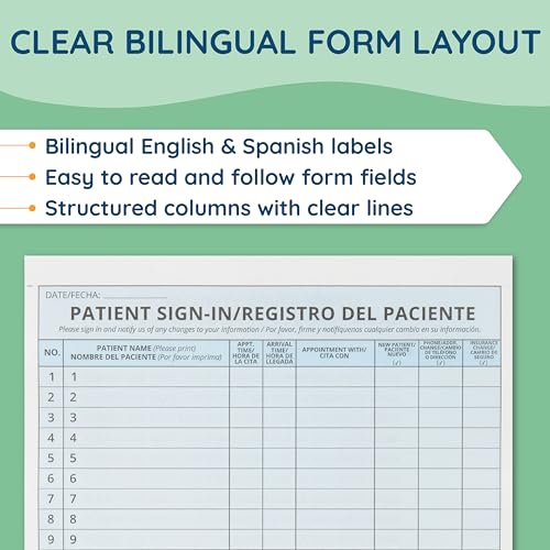Image of Blue Summit Supplies 125 Bilingual Patient Sign in Sheets, HIPAA Compliant, English and Spanish, Peel Off Adhesive Labels Carbonless 3 Part Forms with, for Doctors Office, Blue, 125 Pack
