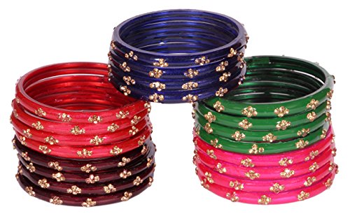 Image of NMII Fancy Glass Bangle Set For Women & Girls | Kada Bangles For Daily Use | Kaanch Ke Kade | Multicolor Kada Set | Chudi For Women | Fancy Women's Bangles For Wedding, Party & Gift