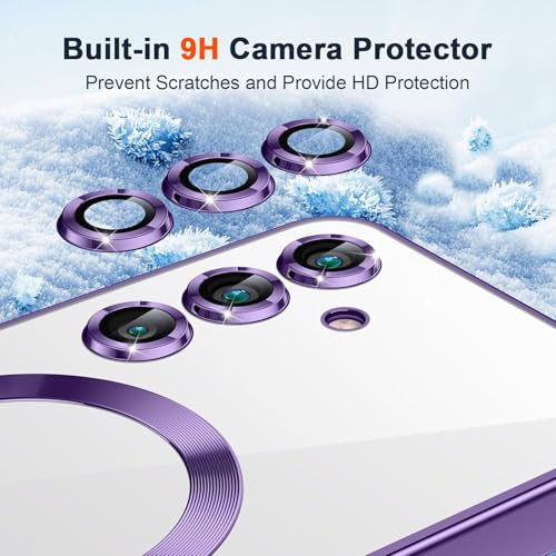 Image of VONZEE Clear Logo Electroplating Transparent Case for Samsung S25 FE 5G, Magnetic Plating [Support for MagSafe Charger] Electroplate TPU Cover, Individual Camera Protection for Each Lens - Deep Purple