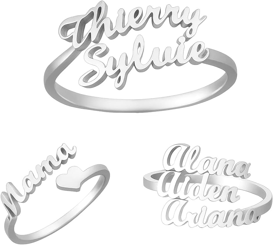 Personalized Name Ring for Women, Custom 1-3 Name Rings, Gold Plated Non Tarnish Jewelry Gift, Unique Name Shaped Ring, Personalized Jewelry Gift for Her