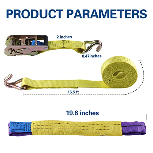 Ratchet Tie Downs Straps With Double J Hook 2 Inch 16 Ft 10,000 Lbs Break Strength Heavy-Duty Cargo Straps For Moving Appliances Lawn Equipment And Motorcycles Cargo Car Truck Atv 4 Pack, Yellow #TOP5