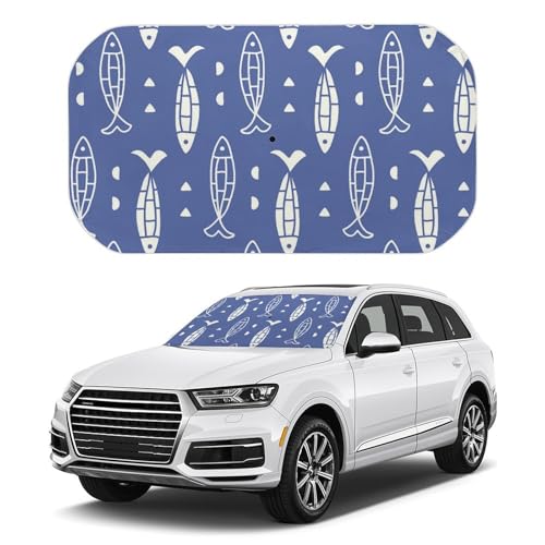 カーシェード 和風 和柄 魚 フロントガラスカバー 折りたたみ 車用サンシェード 傘型 カーフロントカバー フロントガラスカバー 遮光サンシェード 紫外線対策