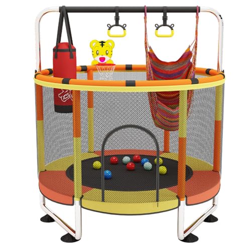 Image of StarAndDaisy 4 in 1 Trampoline with Safety Net, Pull Up Handle, Boxing Bag & Swing for Kids Girl & Boy Indoor & Outdoor Play. (Orange & Yellow)