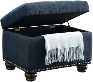 Designs4Comfort 5th Avenue Upholstered Storage Ottoman 24" - Contemporary Foot Stool and Seat with Hinged Lid for Living Room, Dining Room, Office, Den, Dark Bl