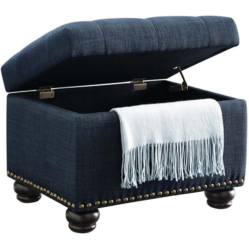 Convenience Concepts Designs4Comfort 5th Avenue Upholstered Storage Ottoman 24" - Contemporary Foot Stool and Seat with Hinged Lid for Living Room, Dining Room, Office, Den, Dark Blue Fabric