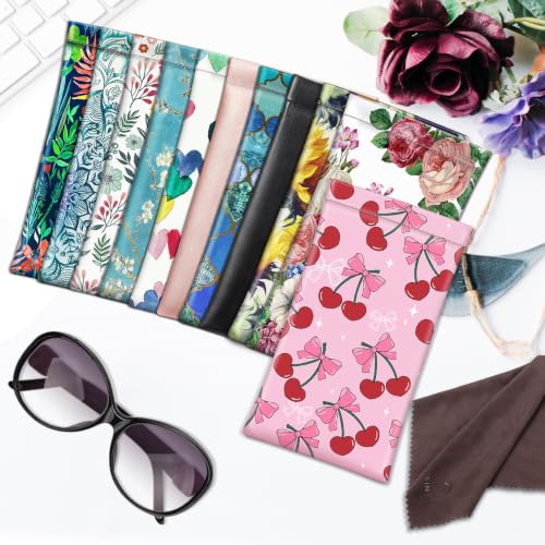 Image of FINTIE Soft Eyeglasses Case with Cleaning Cloth, Portable Squeeze Top Vegan Leather Glasses Pouch, Sunglasses Eyewear Bag