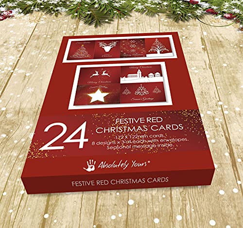 Charity Christmas Card Pack of 24. Each Christmas Card Multipack has 8 Different Festive Red Designs. Ecofriendly and UK Made. Verse Inside. 172 x 122mm Card Size. - Image 6