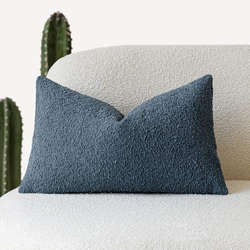 Image of Foindtower Textured Boucle Throw Pillow Covers Accent Solid Lumbar Pillow Cases Cozy Soft Decorative Couch Cushion Case for Chair Sofa Bedroom Living Room Home Decor, 12 x 20 Inch,Blue
