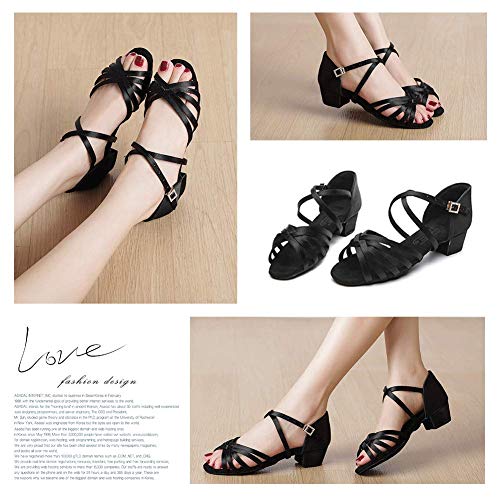 Hipposeus Girls Latin Dance Shoes Silk Satin Black Low Heel 1.1" Heel Ballroom Salsa Dance Practice Performance Dancing Shoes,8.5 M Us Toddler #TOP5