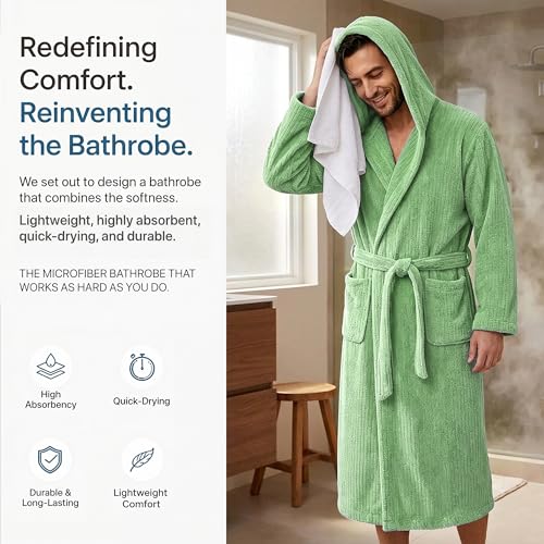 Image of PJGGZ Men's Bathrobes with Hood, Soft Long Towel Robe for Men - Super Absorbent Quick Dry yet Warm
