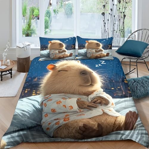Housse de couette capybara endormi linge de lit microfibre 135x200 - 4