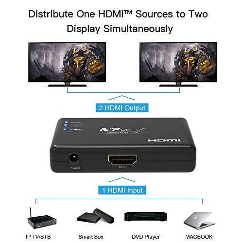 image for HDMI Splitter 1 in 2 Out 4K, PORTTA HDMI Amplifier Splitter 1x2 Dual D