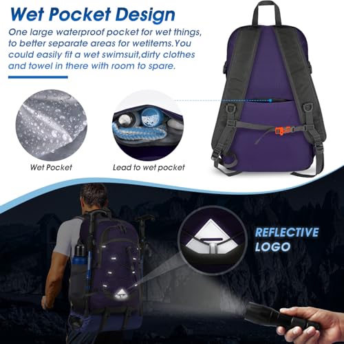 Miniatura 3 de Mochila De Senderismo De 40l Mochila Plegable Ultraligera Mochila De Viaje Mochilas De Marcha Para Hombre Mujer Para Camping Viajes Excursiones Acampadas Montaña Al Aire Libre, Negra Morado