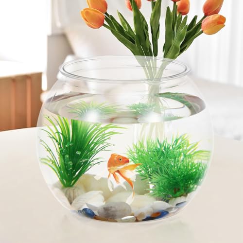 Image of POPETPOP Plastic Aquarium Betta Fish Tank 1 Gallon Clear Goldfish Bowl Unbreakable Round Fish Vases Bowl for Home decor Wedding Event Party Goldfish Lovers