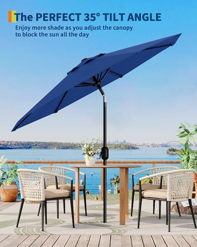 10FT Outdoor Patio Umbrella, Table Market Umbrella With Push Button Tilt and Crank, 8 Sturdy Ribs UV Protection Waterproof for Garden, Deck, Backyard, Pool, Navy Blue