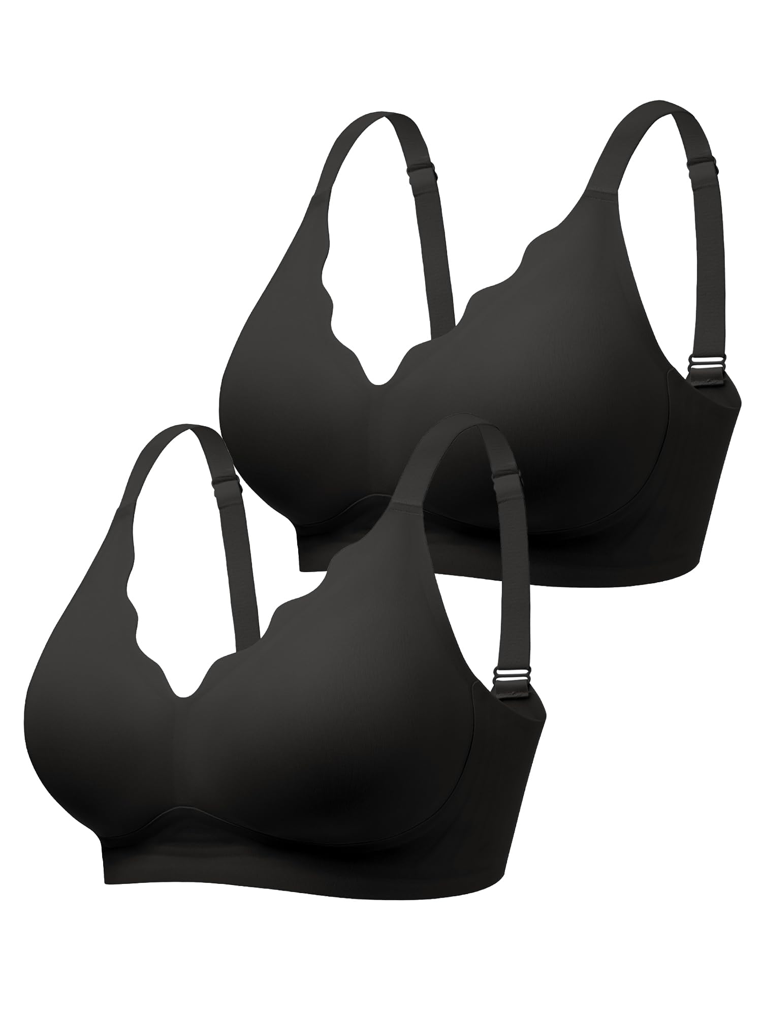 BH für Damen ohne Bügel mit Unterstützung, Bequeme Nahtlose Bralettes Gepolstert, Bügelloses Bustier Komfort T-Shirt BHS, Schwarz+Schwarz, XL
