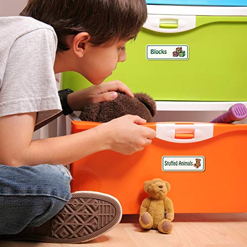 Lovable Labels Toy Basket Organization Labels, 64 Pre-Printed + 8 Blank Storage Bin Stickers for Toy Storage, Toy Basket Labels, Great Trash Can Organizer for
