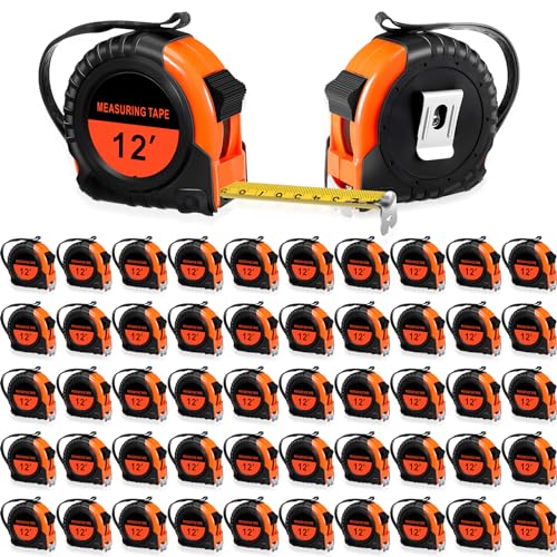 Copkim 50 Pieces Tape Measure Retractable and Easy Read Measuring Tape Bulk with Fractions Marked Easy Read Basics Self Locking Measurement Tape for Engineer Contractors (Orange,12 Ft)