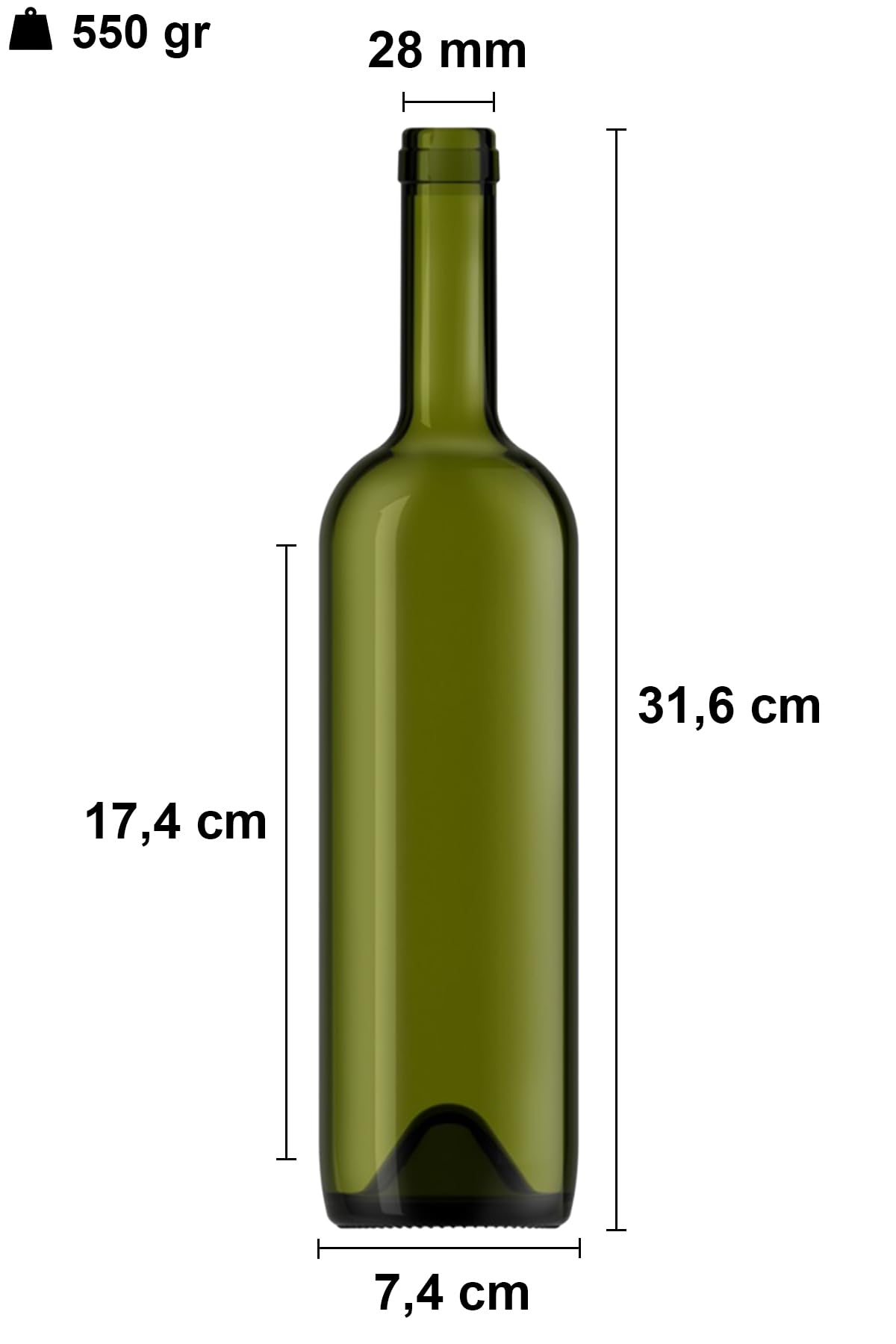 Afracam 750 ml Yeşil Şarap Şişesi Sentetik Mantar Tıpalı Ve Kapüşonlu Boş Çukur Cam Şişe 6 Adet