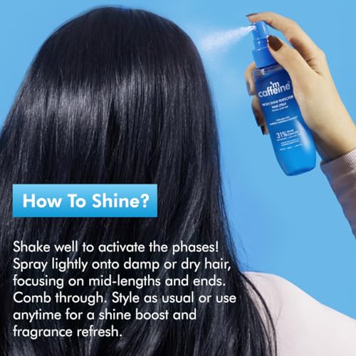Image of mCaffeine Anti-Frizz Perfume Hair Spray For Instant Gloss| 31% Shine Complex with Glycolic Acid | Adds Shine, Heat & Humidity Protection, Lightweight Formula| Long Lasting Floral Perfume- 100ml