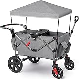 bollerwagen faltbar mit dach günstig 【Design für Sicherheit】Den europäischen Sicherheitsstandard EN-1888 bestanden und aus hochwertigem Polyestergewebe und hochbelastbarem Stahlrahmen hergestellt, der bis zu 50KG belasten kann. Ausgestattet mit 2x5-Punkt-Sicherheitsgurt und Fußbremse für maximale Sicherheit Ihrer Kinder. Zudem bietet das abnehmbare Dach mit UV 50+ zuverlässig Schutz vor Sonne und Regen.