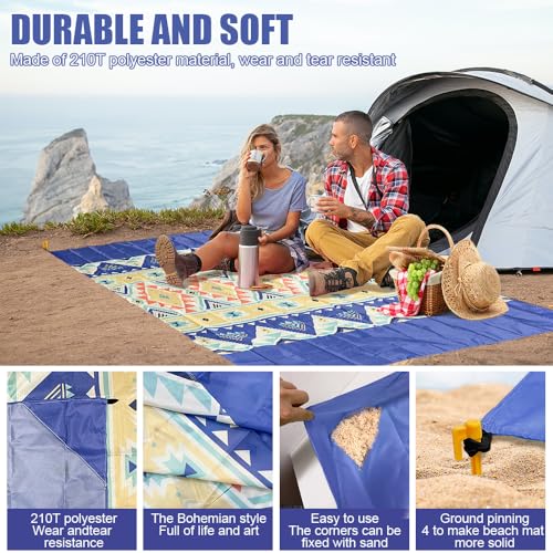 Bseical Stranddecke Sandfrei 210x200 cm Leicht und Dünn, Stranddecke Wasserdicht Klein Faltbar, Picknickdecke Wasserdicht Boho für Strand, Picknick, Wandern, Camping