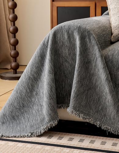 Luxury plaid chenille sofa throw cover detail 2