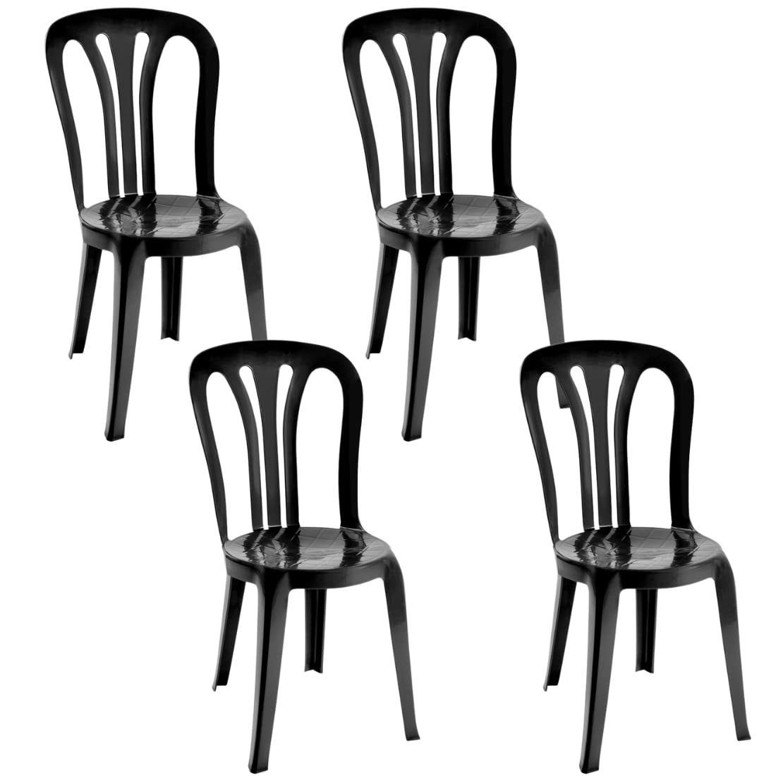 Pack 4 Silla Comedor Garrotxa, Exterior, Apilable, Alta, sin Reposabrazos, Resistente, Cómoda y de Polipropileno, para Terraza, Jardín, Eventos y Playa. (Negro)