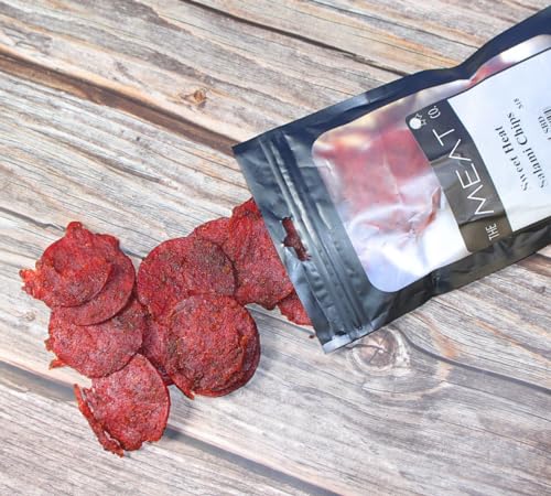 The Meat Co kosher certified Sweet Heat Beef Salami Chips, Made with Premium Meats, handmade - 4oz