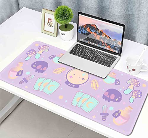 Image of Kawaii Goth Purple Desk Mat, Cute Pink Witch Mystic Mouse Pad, Girls Gamer Desk Pad, XXL Extra Large Gaming Mat, 35.4 x 15.7 in
