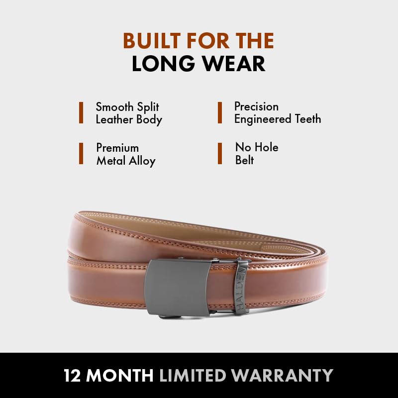 Image of HALDEN BURLEY Belts For Men Leather Original (Free Size Fits Up to 44 Inch Waist) Ratchet Straps, Unique Magnetic Auto-lock Buckle Formal Belts For Men