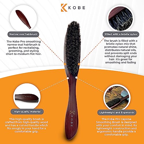 Kobe Professional Men's Beard and Fade Brush - Men’s Boar Bristle Hair Brush/Beard Brush - For Fading & Moustache Styling (Capone) - Image 2