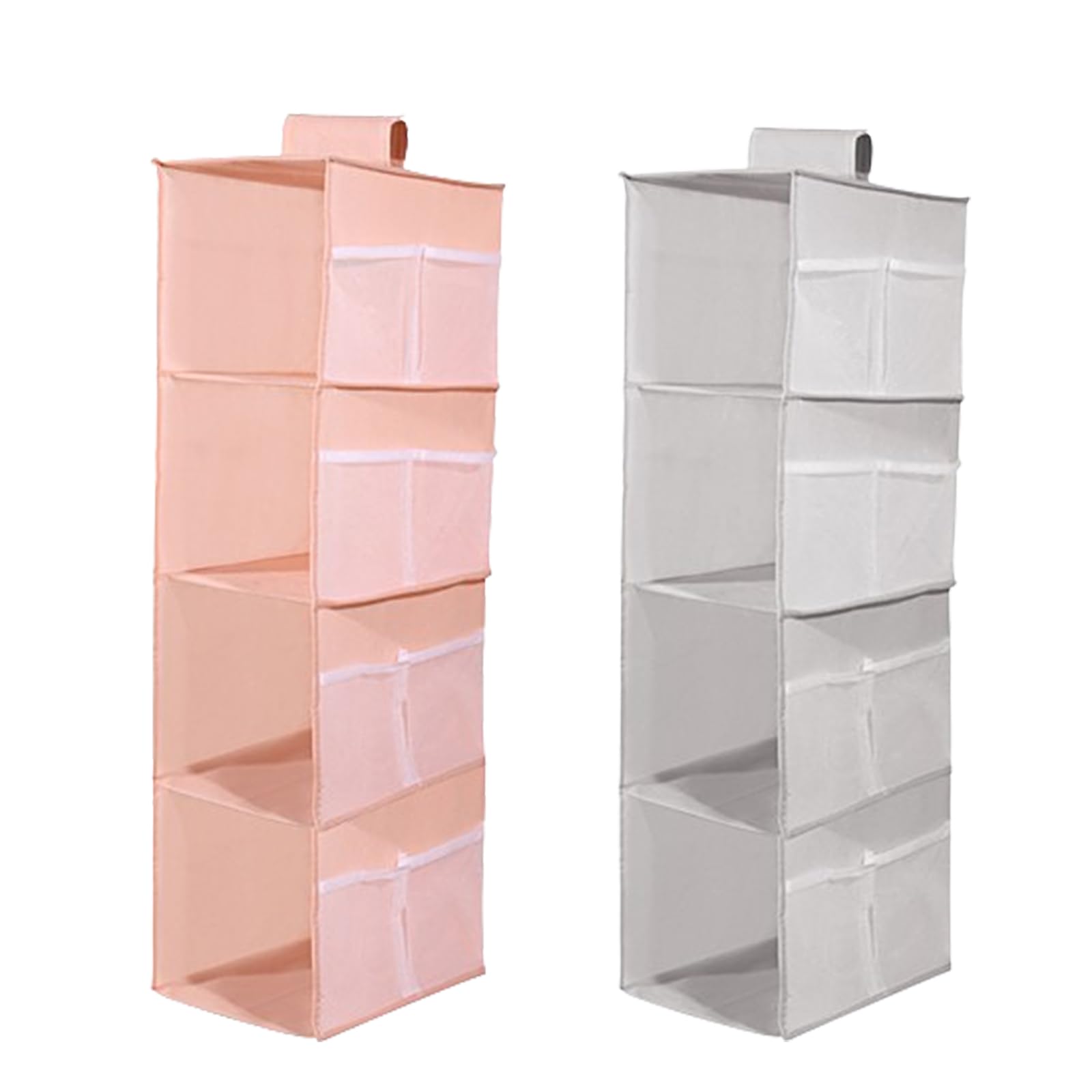Lot de 2 étagères suspendues pour penderie, 4 Compartiments, avec 12 Poches latérales en Filet pour Armoire familiale, Chambre à Coucher, Pliables et Coupe Universelle (Gris et Rose)