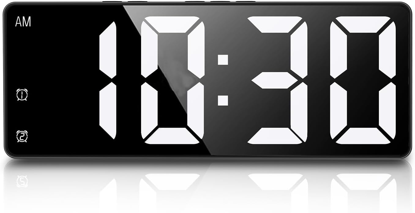 Newest Digital Clock for Heavy Sleepers, LED Alarm Clocks for Bedrooms, Electronic Desk Clock with Temperature Display, Voice Control, 12/24H, Alarm Clock for Home,Office(No Battery&Adapter)