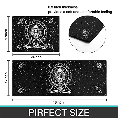 Fuoxowk Starry Skull Kitchen Mat Set, Halloween Decor Goth Kitchen Runner Rugs With Rubber Backing, Throw Rugs Washable For Kitchen Sink, Laundry Room, Standing Desk, Entry, Cool Black Area Rug #TOP3