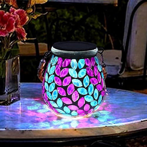 TOTHDATE 1 lámpara solar de mosaico ovalada para exteriores, de cristal On/Off, lámpara de mesa, resistente al agua IP65, resistente al agua, para césped, camino, patio, suelo, estanque, rama de olivo