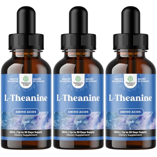 Image of Natures Craft High Absorption L-Theanine Liquid Drops - Nootropic Focus Supplement with L Theanine 200mg Per Serving and Chamomile Extract - Adults and Kids Relaxation and Focus - 2 Fl Oz (3 Pack)