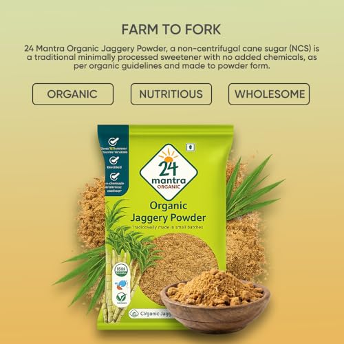 Image of 24 Mantra Organic Unbleached Jaggery Powder 500 gms, Healthy Sugar Substitute, Unrefined & Unadulterated | Certified Organic & Chemical Free (Pack of 3)
