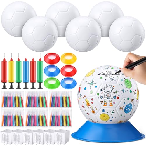 JolliLudo 6 Pack Paint Your Own Soccer Ball with Washable Markers, Size 3...