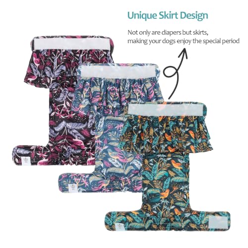 Image of CuteBone Female Dog Diapers with Skirts 3 Pack Reusable Puppy Dresses Pants for Heat Cycle Period QBD38S