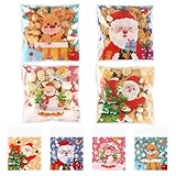 100 PCS Christmas Cellophane Bags, Christmas Cookie Bags Treat Bags Self Sealing Clear Self-adhesive Snack Candy Gift Wrap Ziplock Bags for Winter Santa Xmas Holiday Party Gift Decoration Supplies